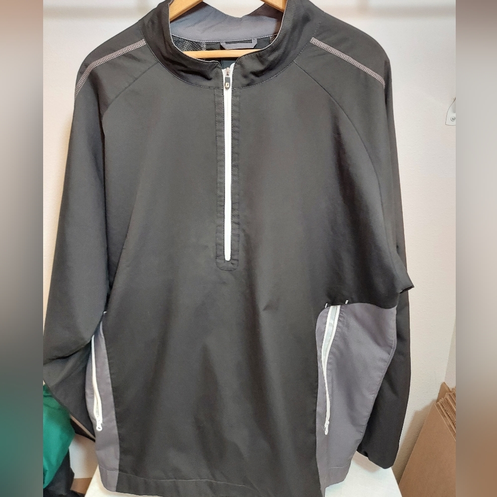 Footjoy Mens XL - 1/4 Zip Performance Golf Pullover- Black/Silver L/S Jacket XL
